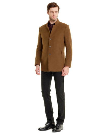 男士棕色羊毛简约夹棉大衣