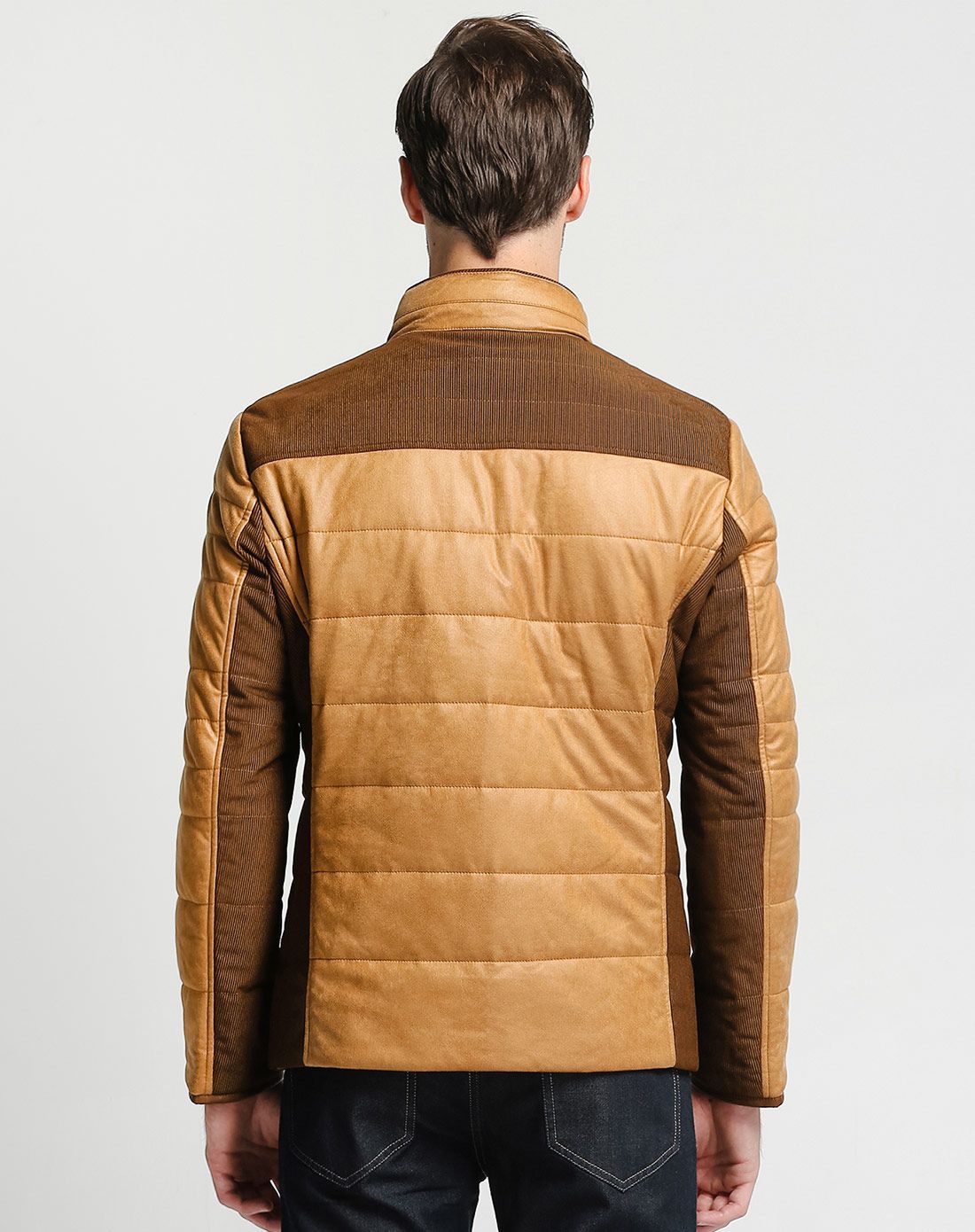 男士棕色麂皮拼接时尚棉服