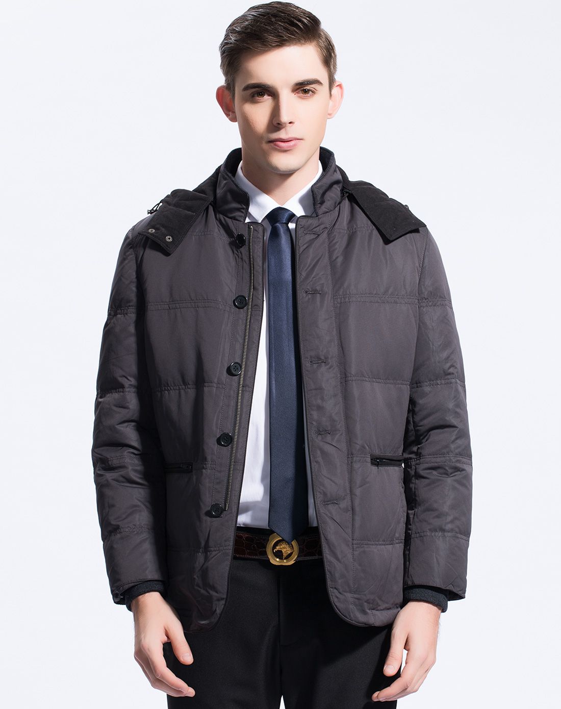 凯迪东尼男款黑灰白鸭绒保暖羽绒服yd2742d218_唯品会