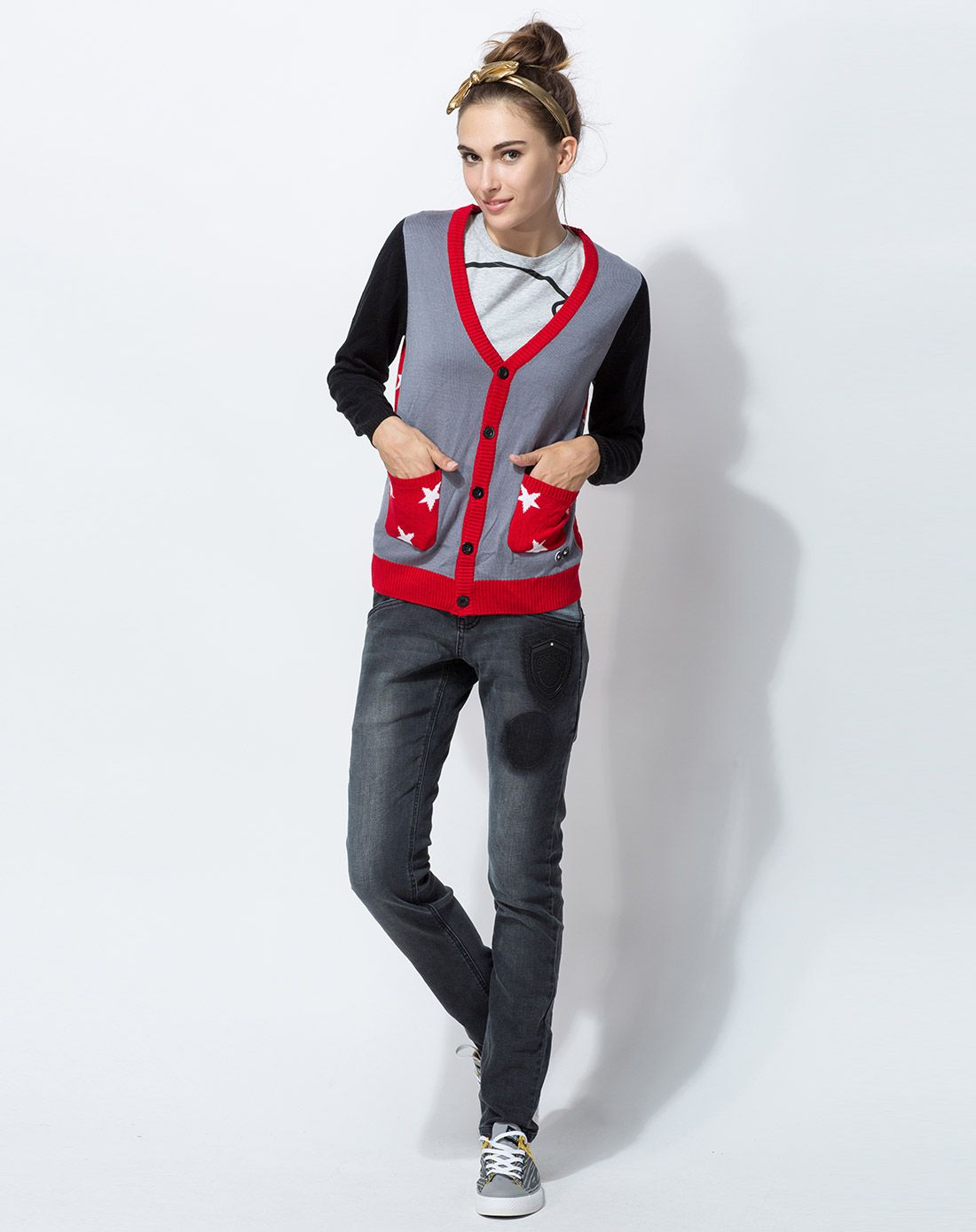 潮流指标男女服装简约休闲 中性款黑色开胸毛衣442311-05_唯品会