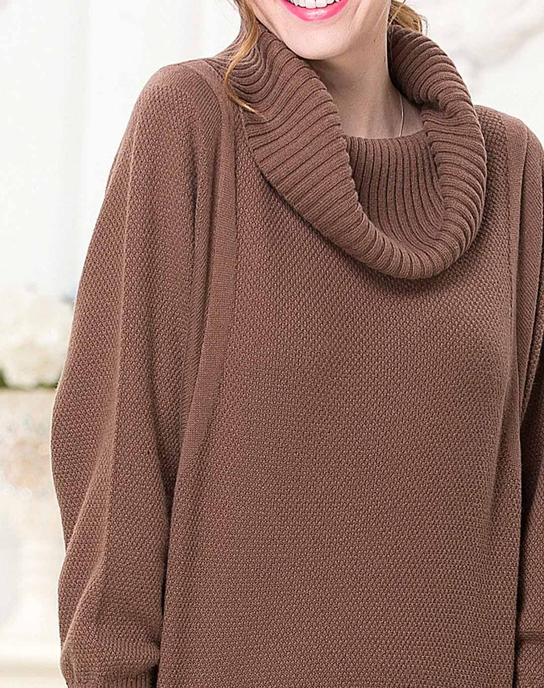女款暗褐色加厚高领羊绒针织衫