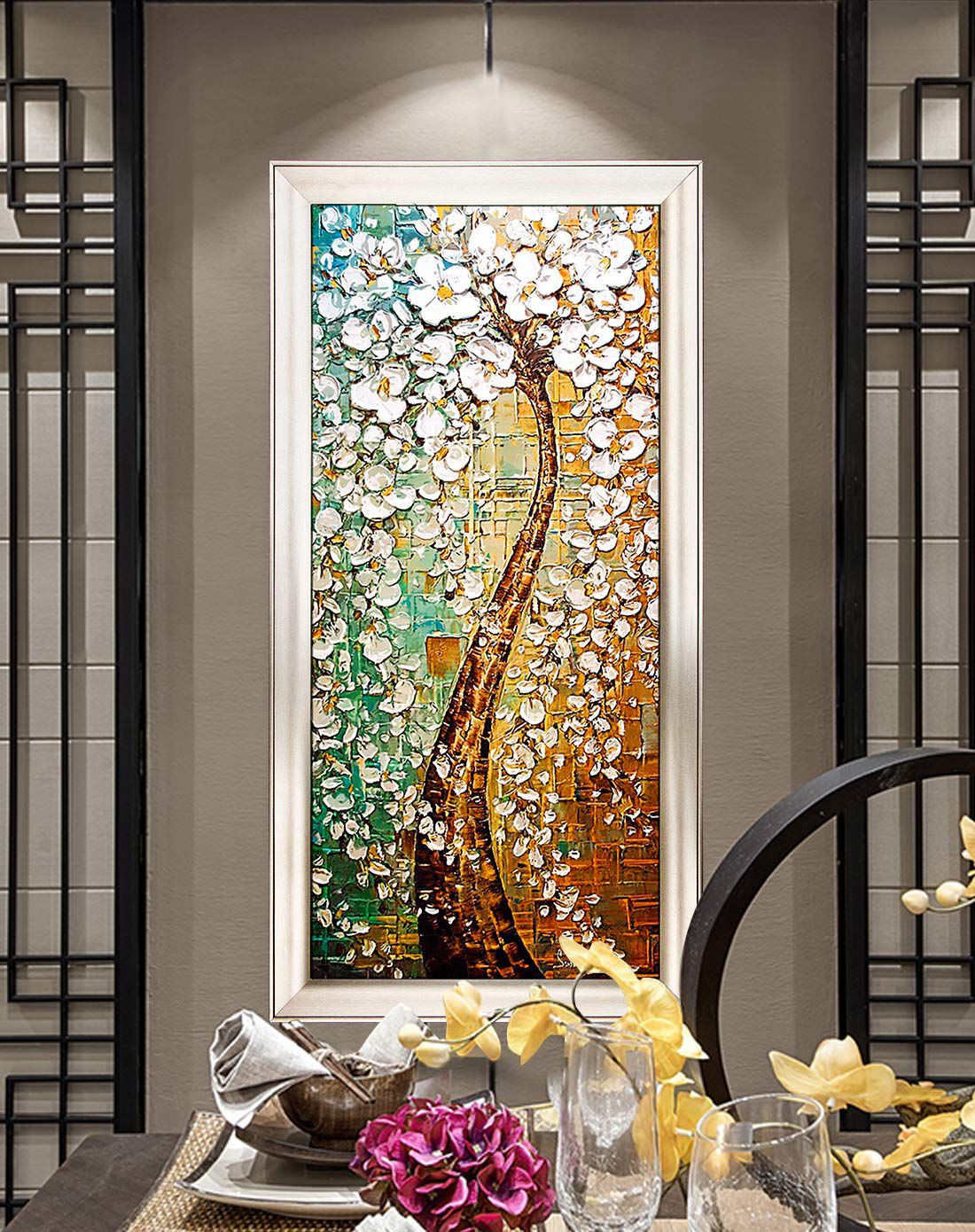 摇钱树 纯手绘油画客厅沙发背景墙装饰画