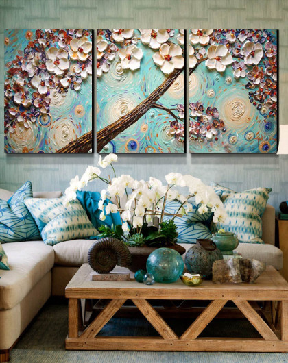 墙上的"艺术家"—柠檬树专场直发货幸福花 纯手绘油画客厅沙发背景墙