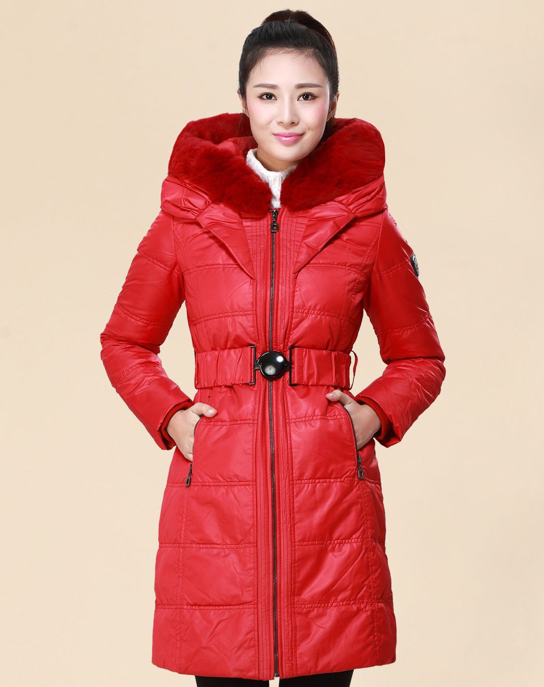 红豆男女混合羽绒专场女款咖啡色长款长袖羽绒服r589b01_唯品会