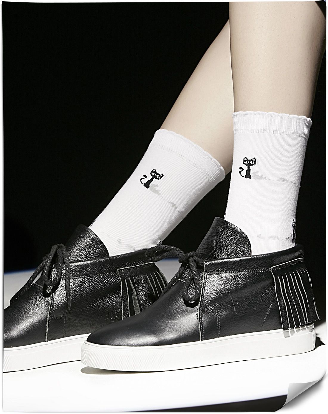 4双装女士黑色黑白莱卡休闲袜