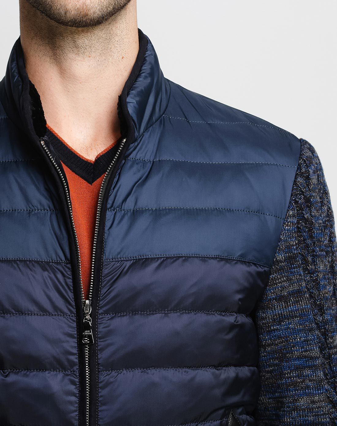 丹顿aidydanton男士蓝色针织袖拼接羽绒服ym4425805-81_唯品会