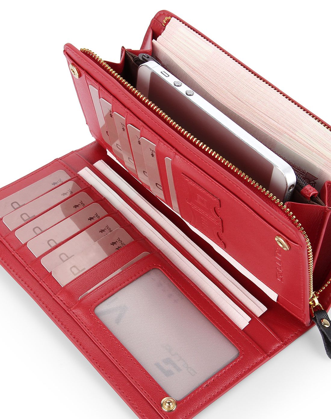 女士华贵经典牛皮长款钱包子夜黑