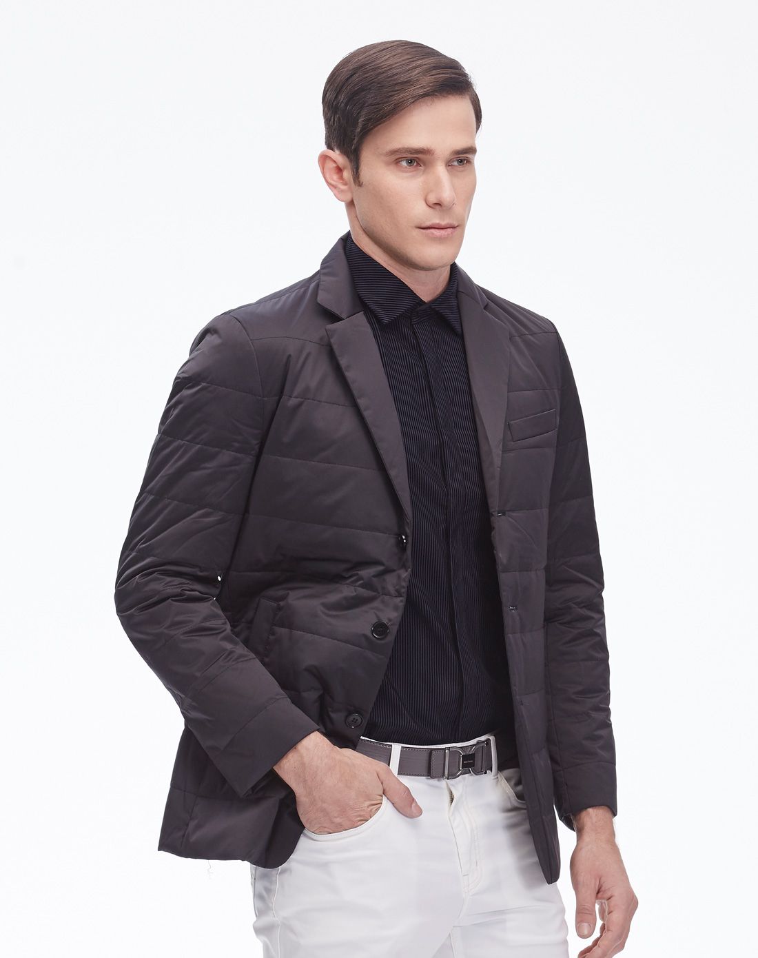 澳伦61多兰aolun duolan黑色商务休闲长袖羽绒服81626042-190_唯品