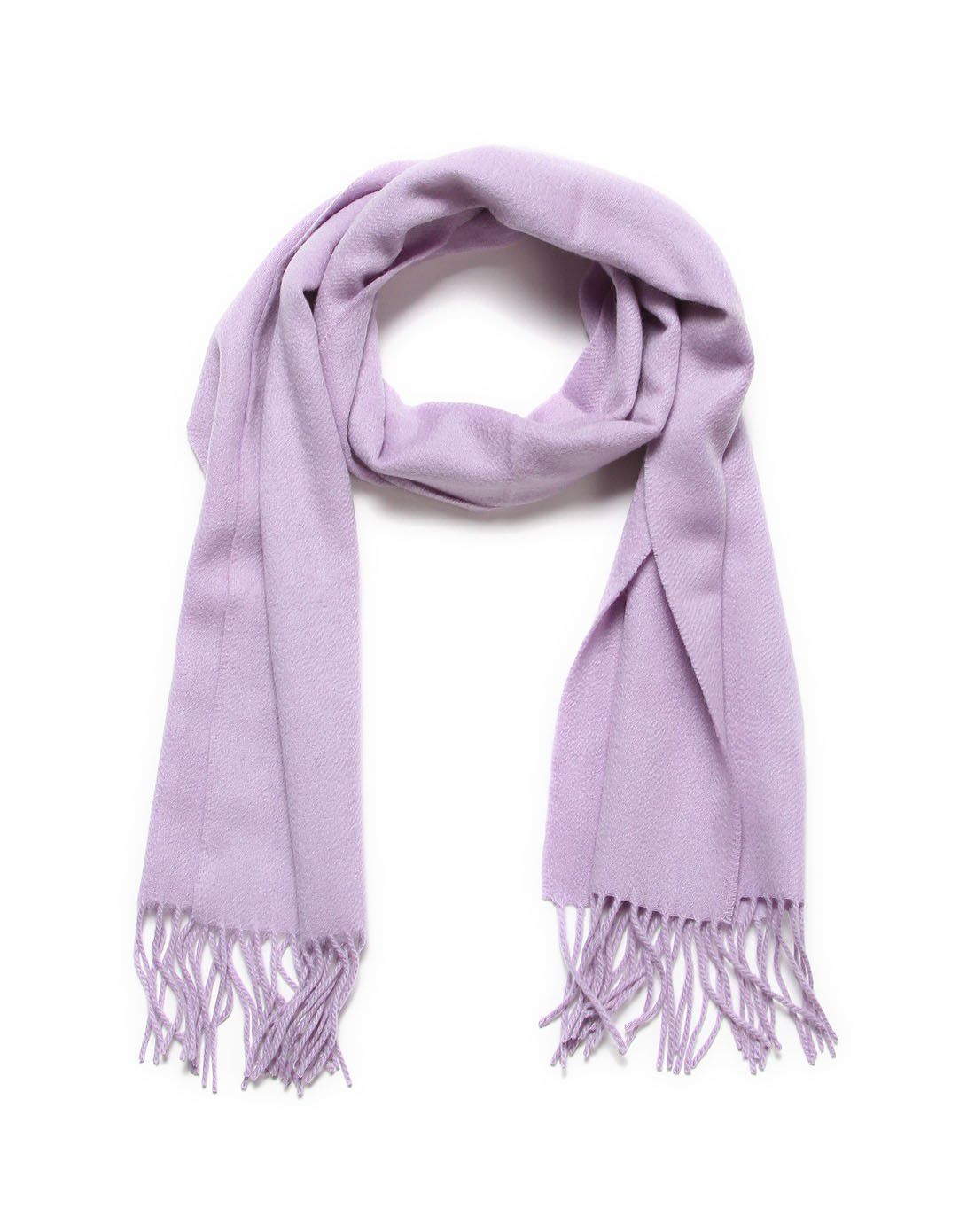 男女通用浅雪青100%羊绒净色流苏围巾