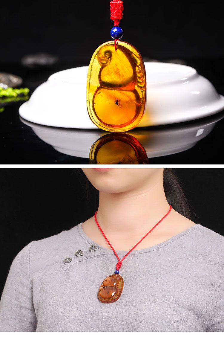 穗南琥珀蜜蜡精品专场穗南 缅甸琥珀宝葫芦吊坠(含绳)16ag6216039685