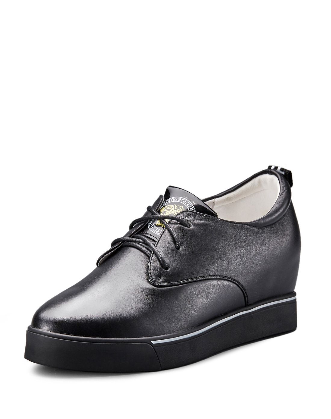 2016时尚黑色牛皮革女士休闲鞋