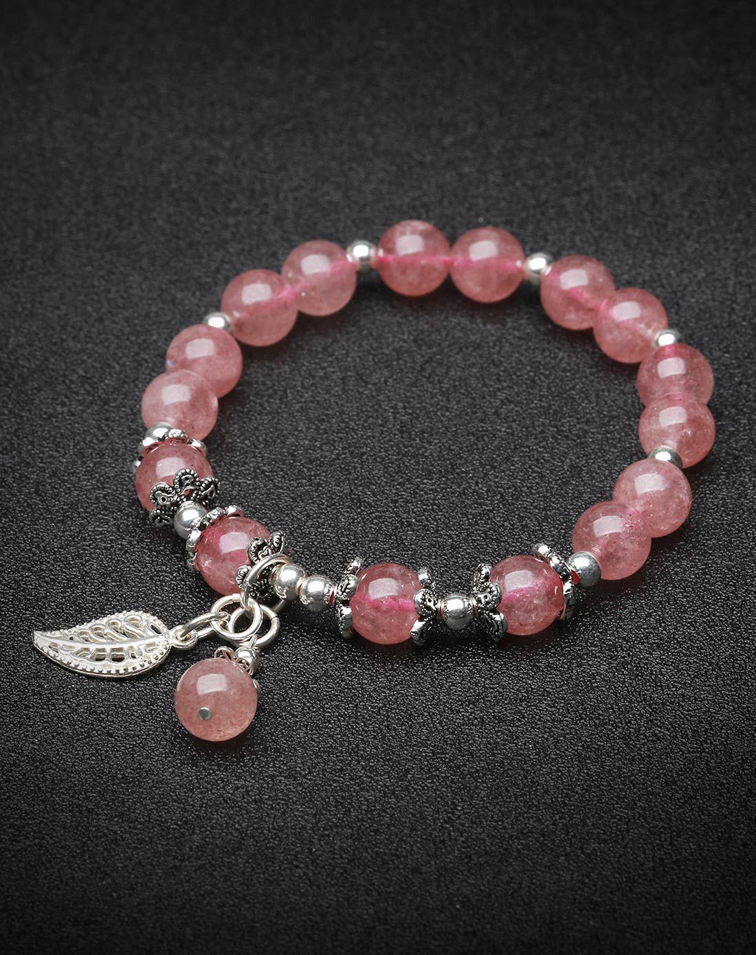 一叶倾心草莓晶925银手链附证书