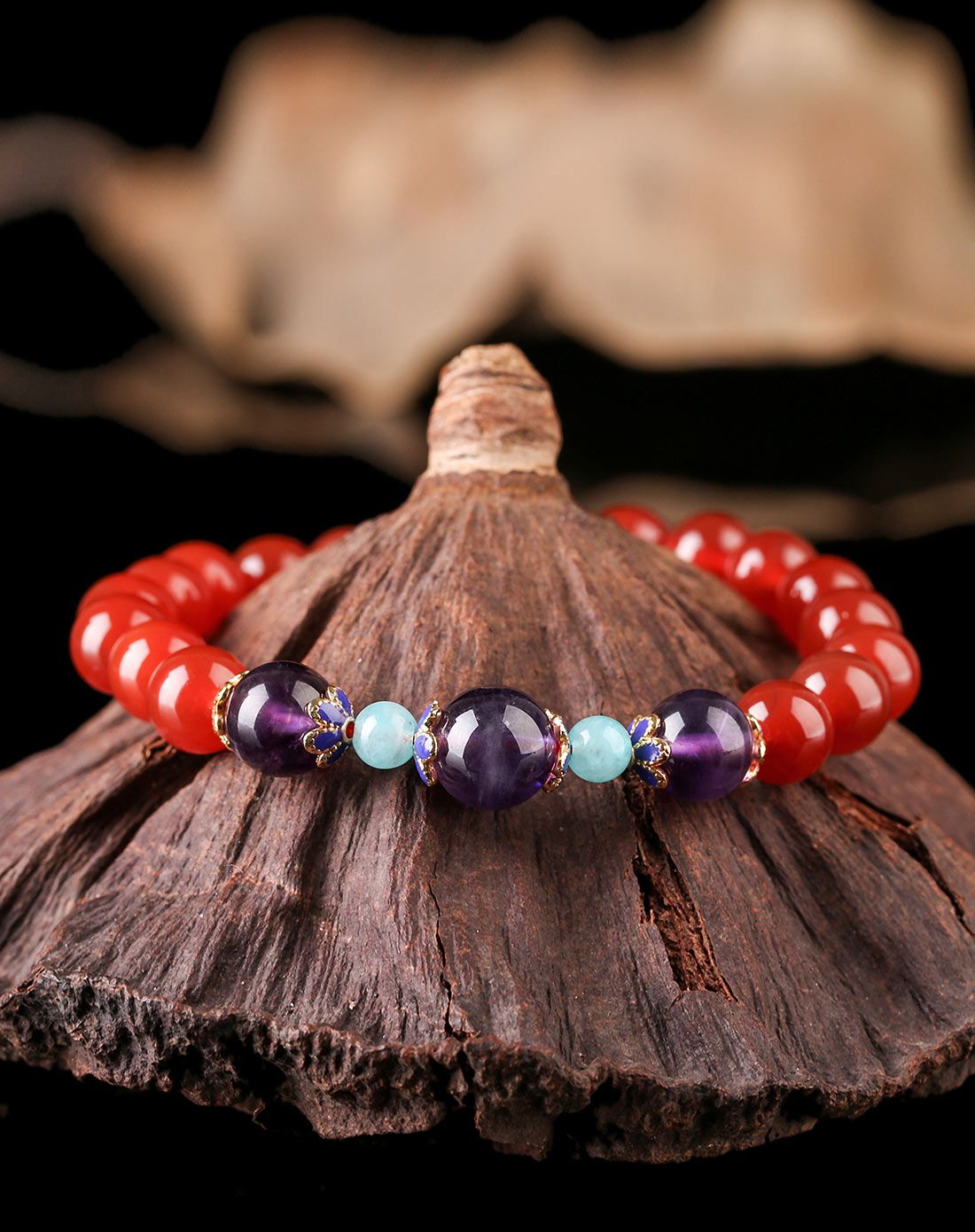 一生一石缘定三生天然正品水晶手链手串红玛瑙手链女紫水晶送女友