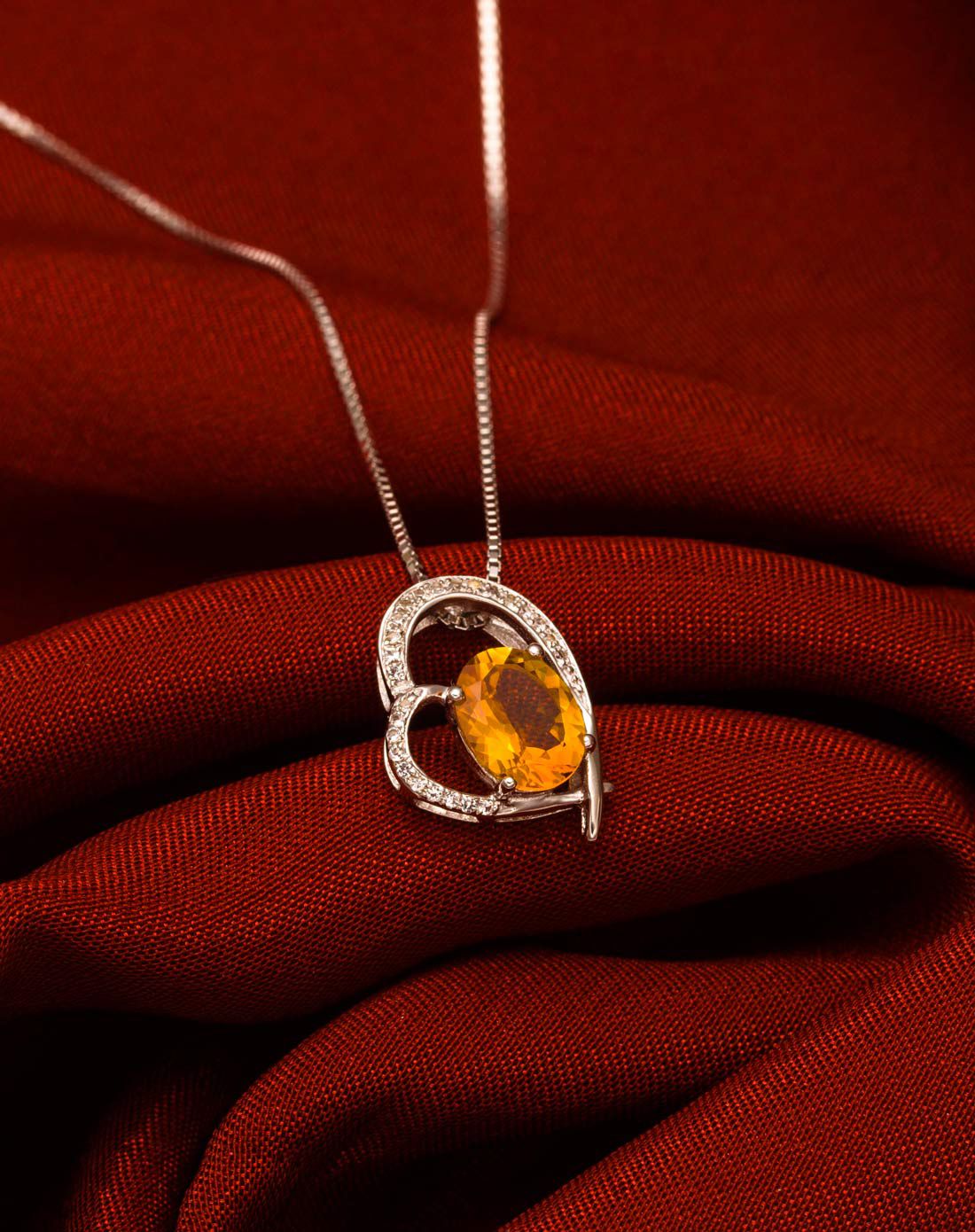 柏诗翠 925镶黄水晶项链 心形