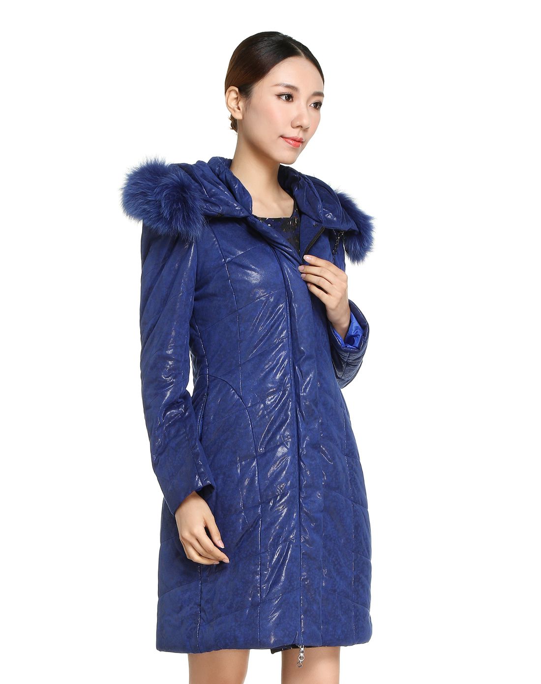 古色sussi电光蓝翻领中长棉衣234m3482053_唯品会