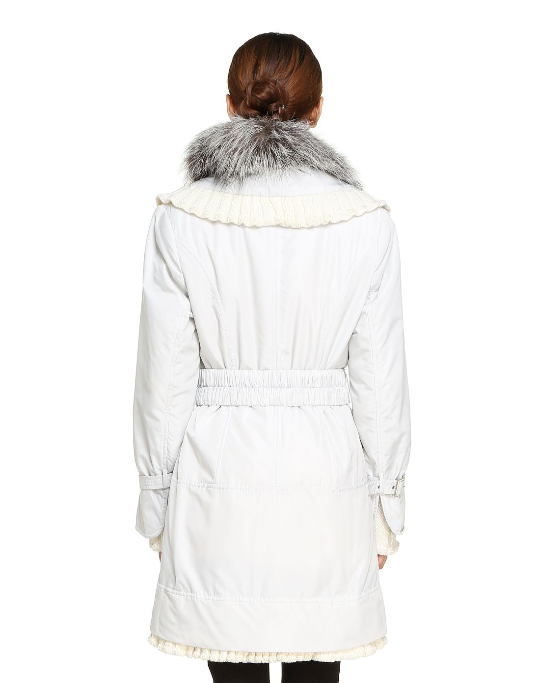 白色拼罗纹毛领尼克服