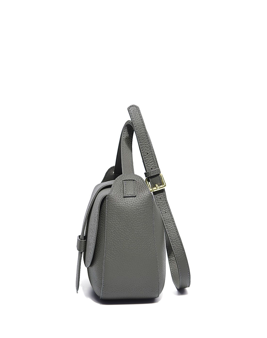 女士灰色牛皮气质百搭迷你马鞍小包包