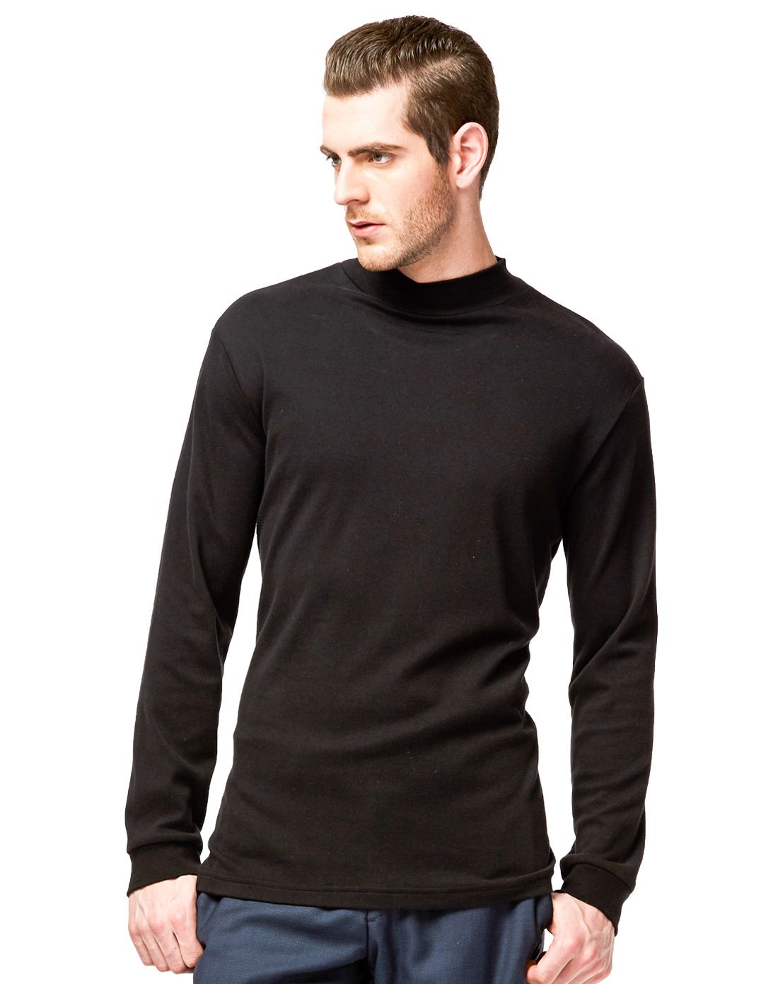 男深麻灰舒肤棉半高领长袖男打底衫