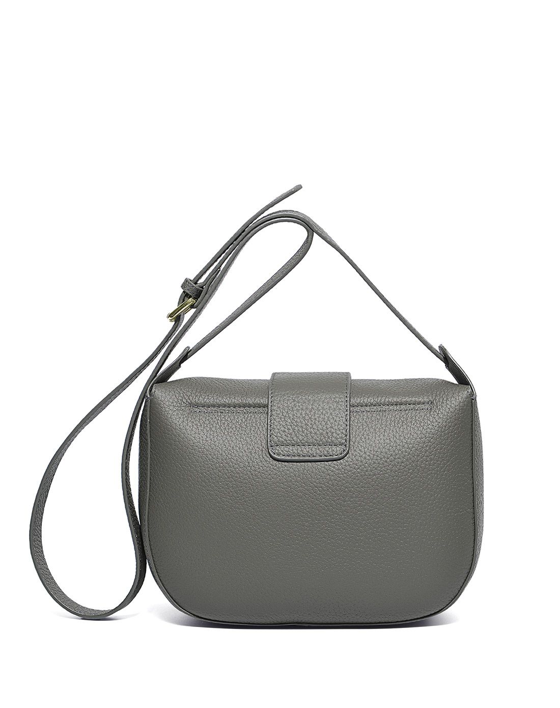女士灰色牛皮气质百搭迷你马鞍小包包
