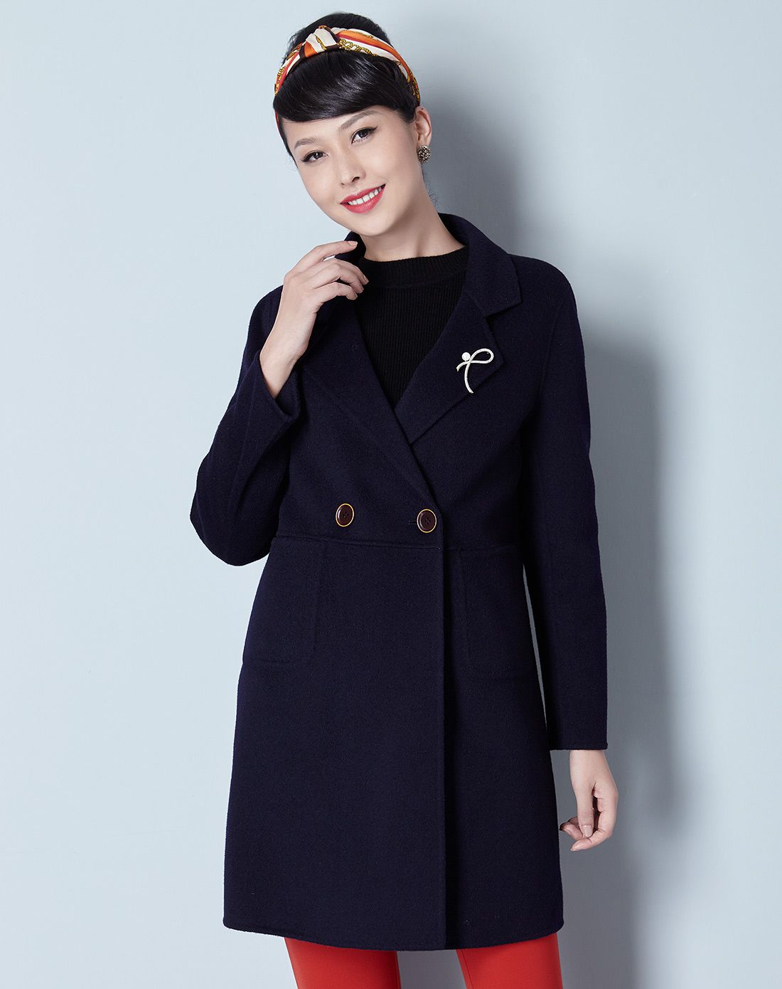 粉色羊毛翻驳领双面呢料大衣