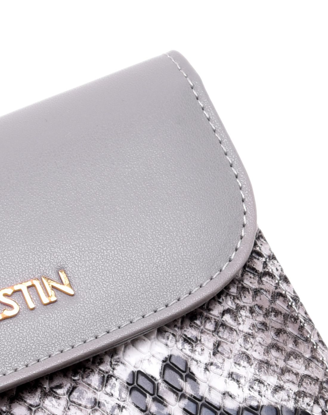 牛皮蛇纹时尚潮流短款钱包丁香灰