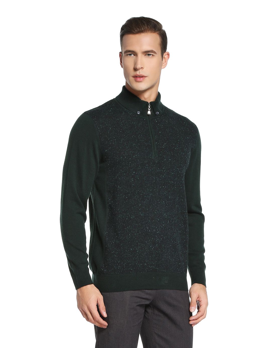 羊毛时尚拼拉翻立领羊毛衫