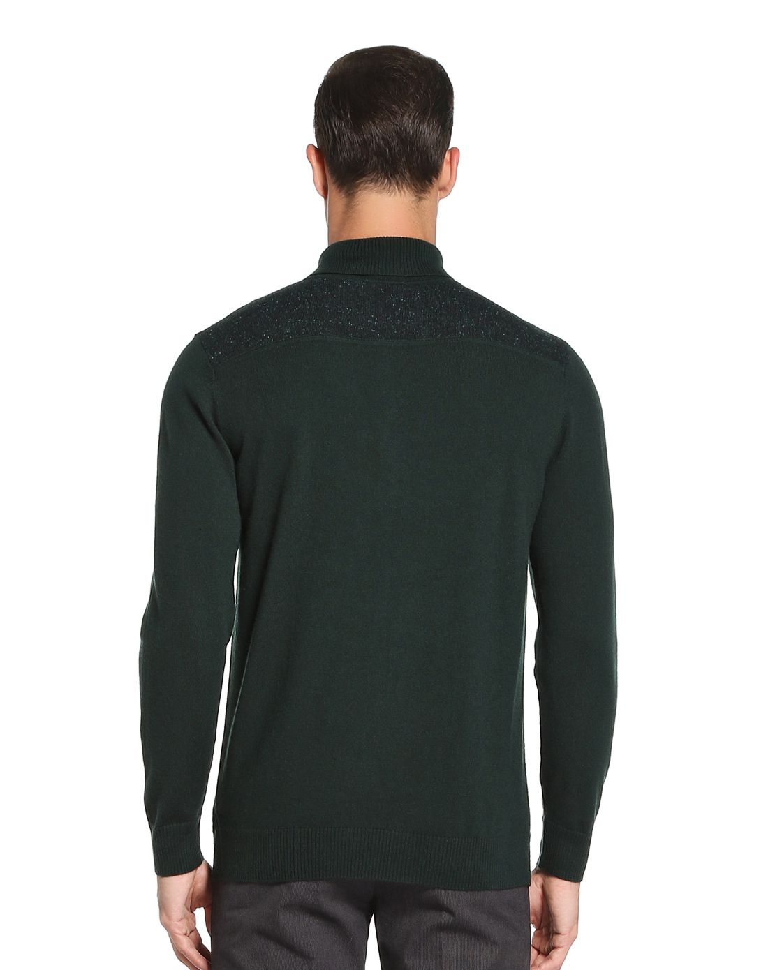 羊毛时尚拼拉翻立领羊毛衫