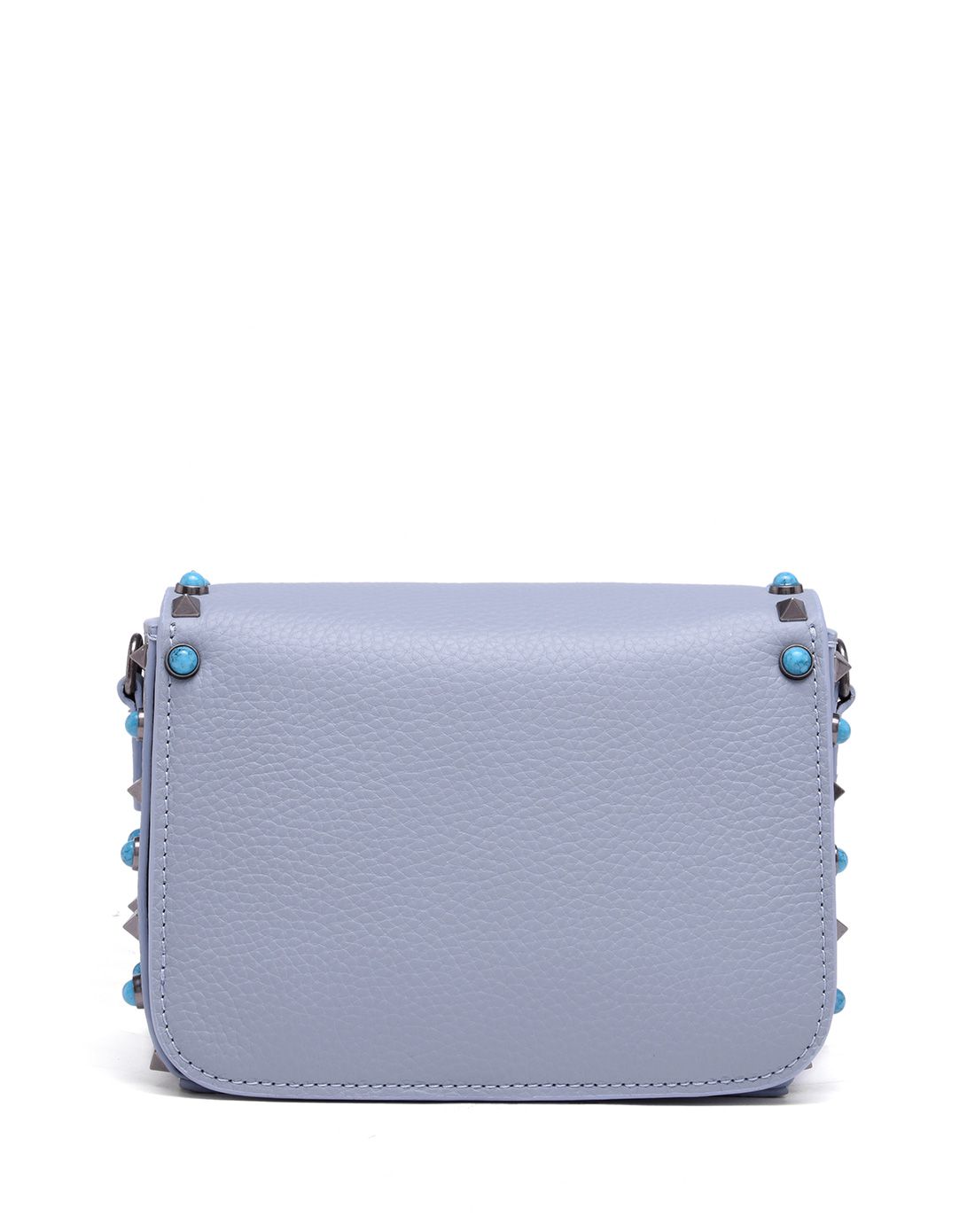 牛皮铆钉时尚斜挎小方包亚麻蓝