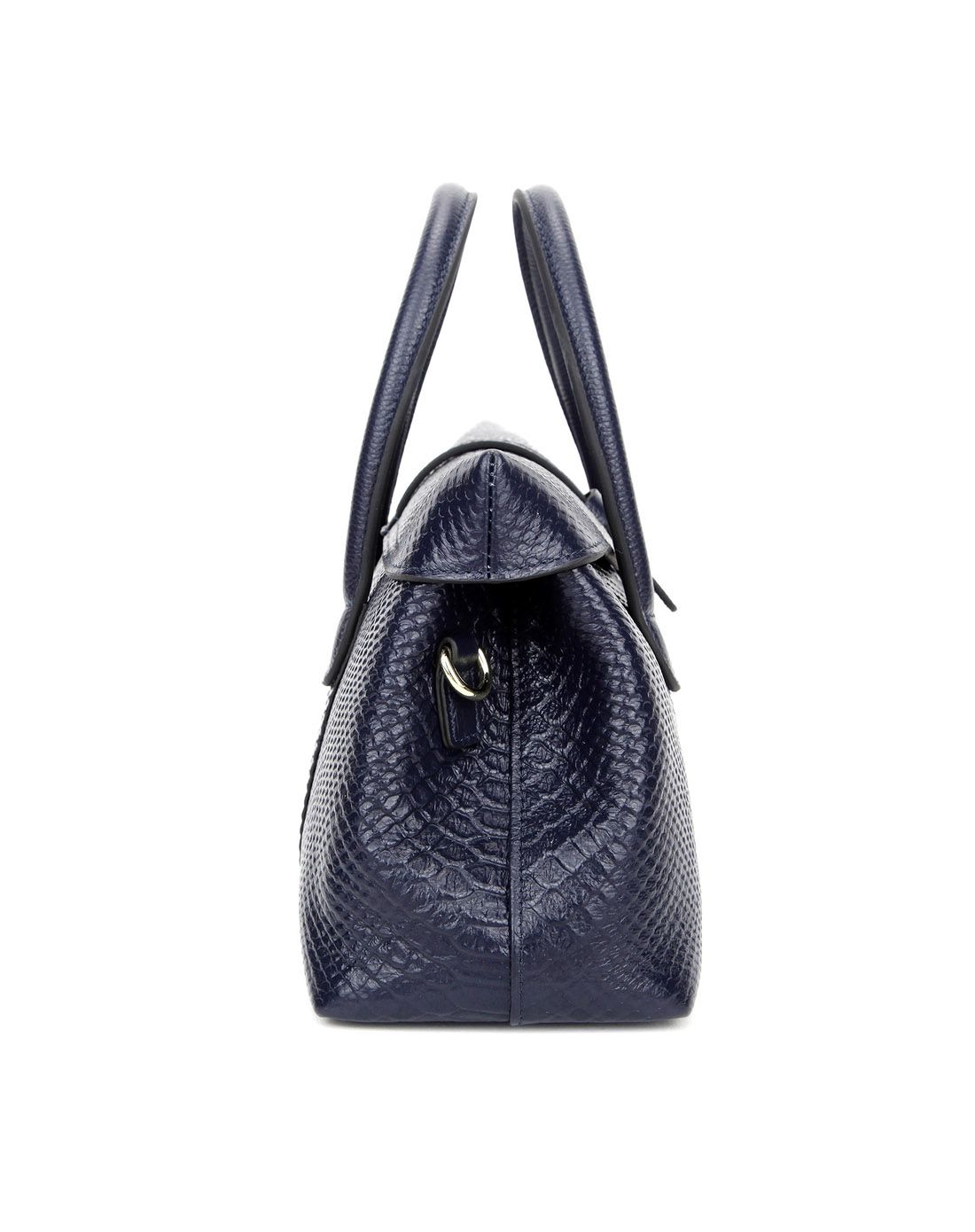 16年新品女宝蓝蛇纹头层牛皮精致手提包