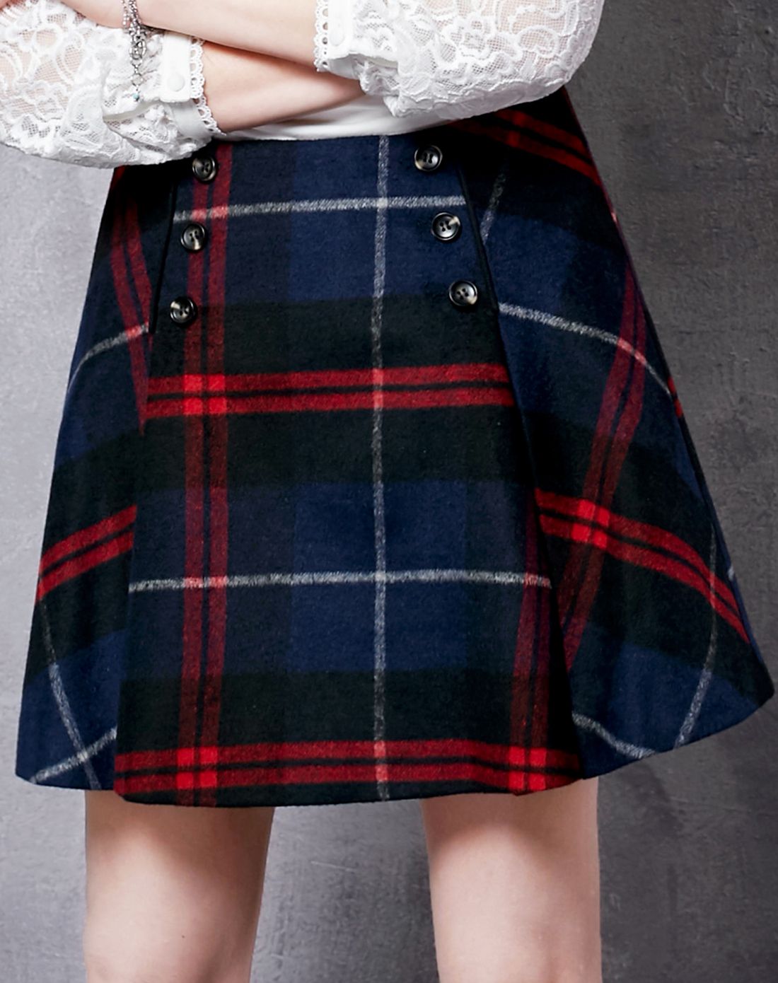 artka阿卡复古百搭英伦风大格子a型半身裙