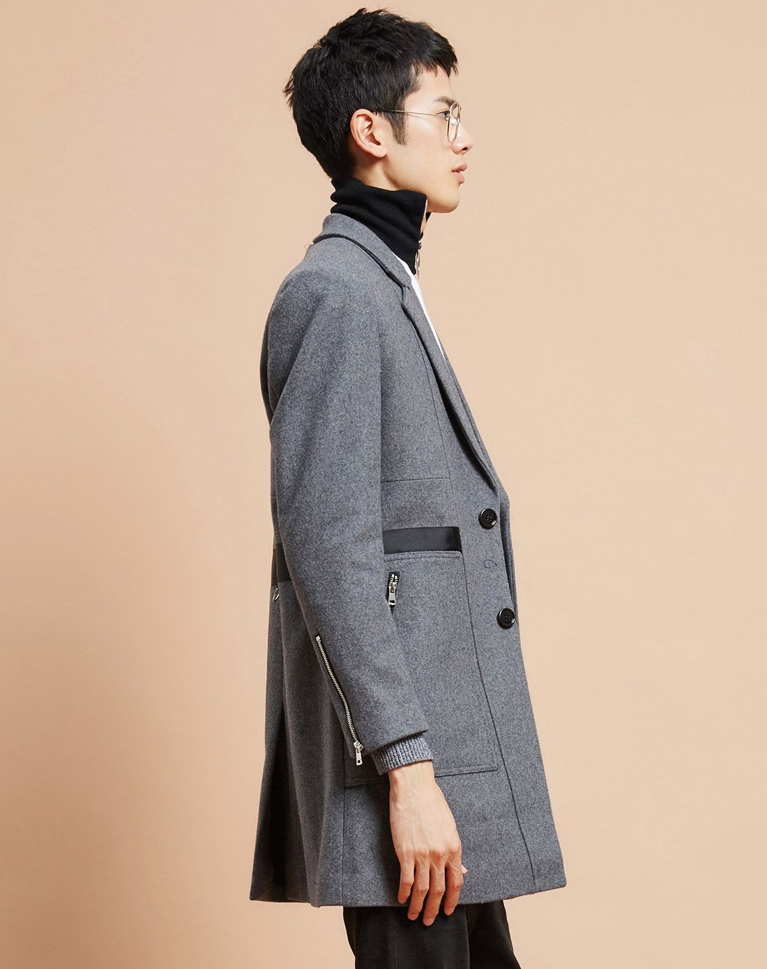 简约穿搭-男装混合美特斯邦威男平驳领呢料大衣60104130_唯品会