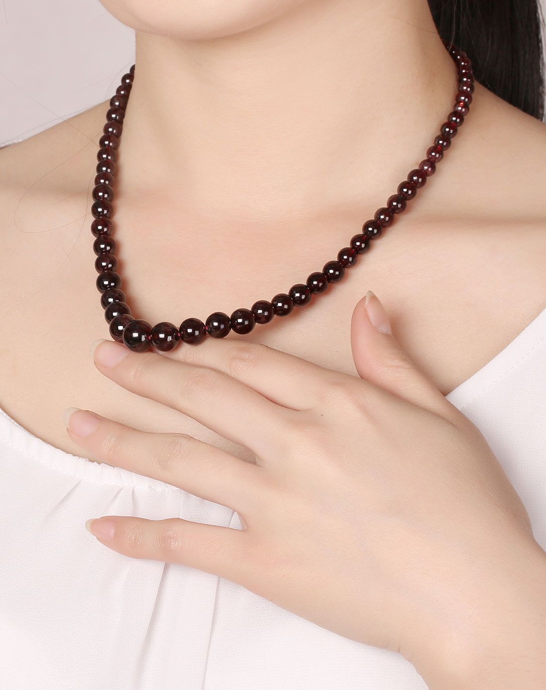 一生一石 天然石榴石塔链项链3-11mm