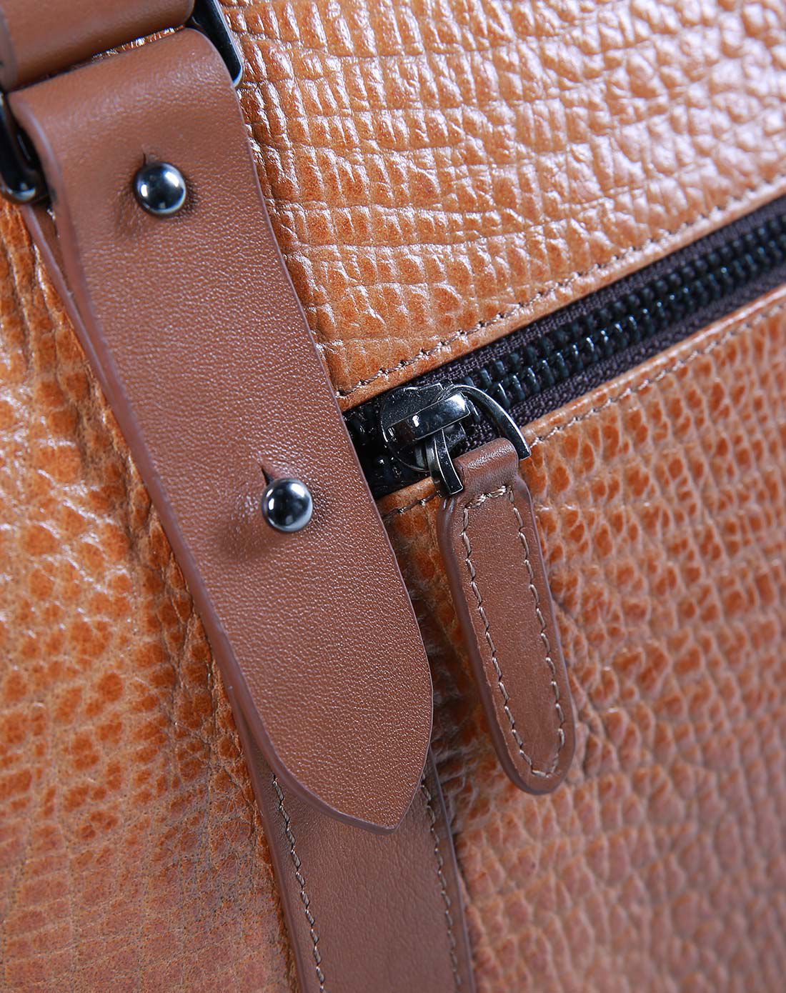 卡其色牛皮革手提包 简约时尚