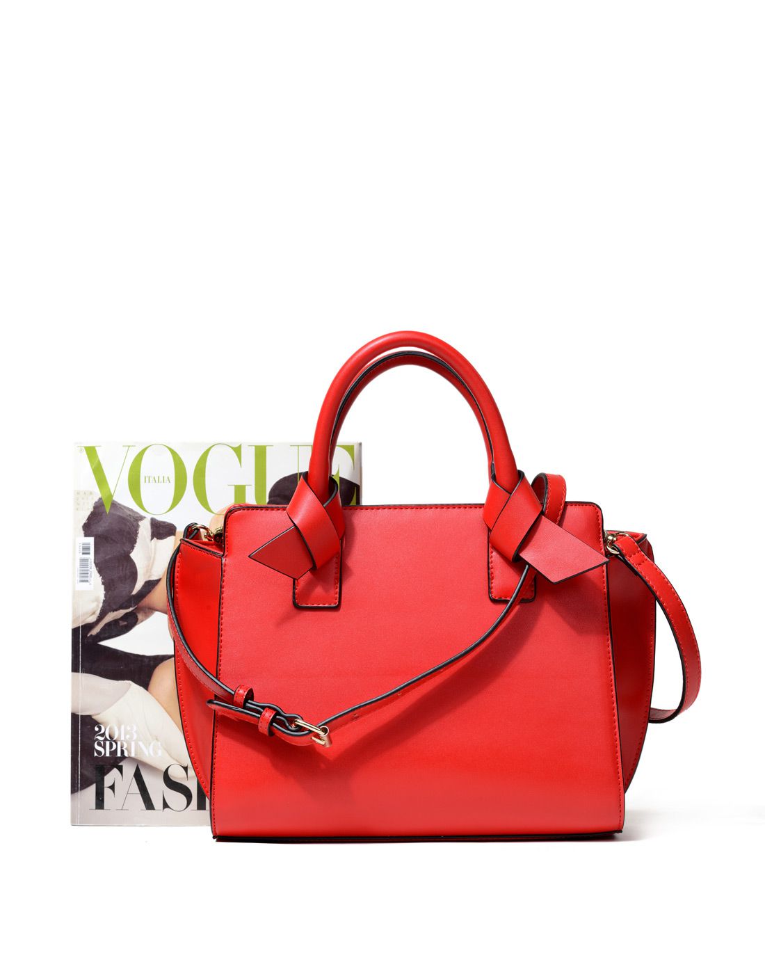 大红格调时尚休闲手拎斜挎两用包大红