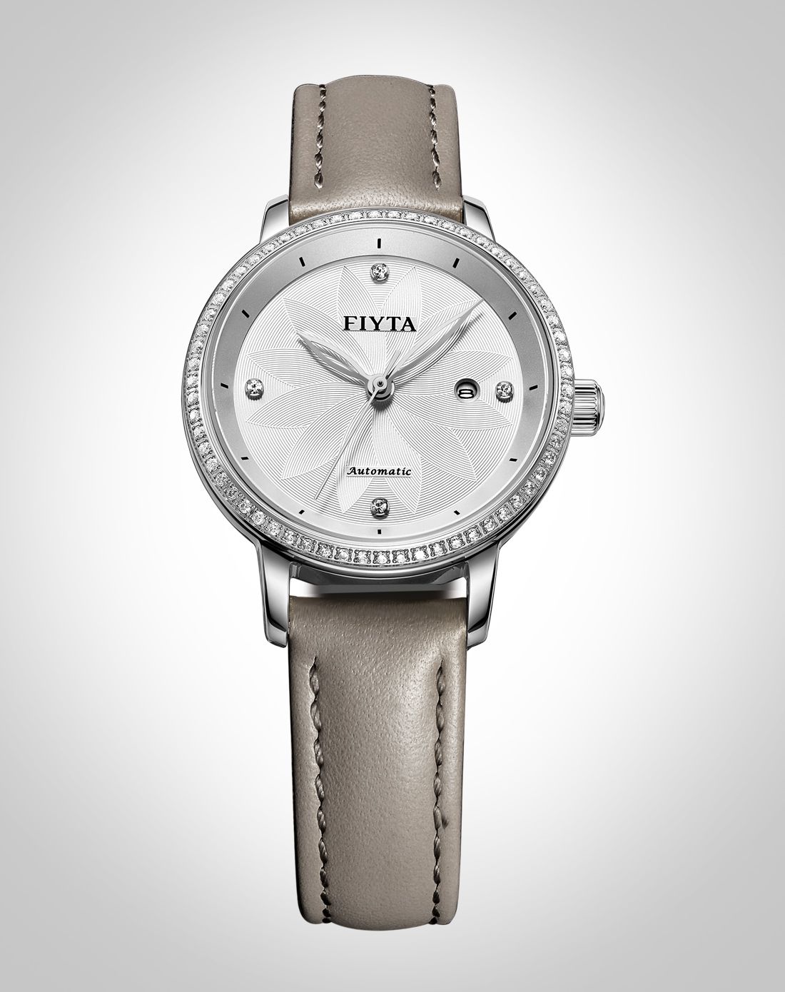 飞亚达fiyta商务表专场fiyta 【莲花表盘】花语大象灰色牛皮表带机械