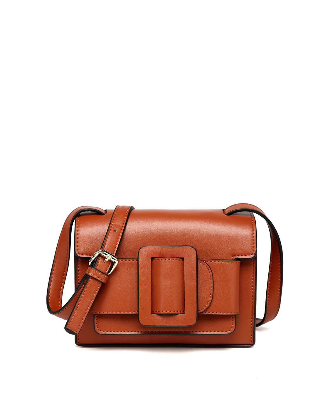 女款潮流大方扣牛皮斜挎包黑色