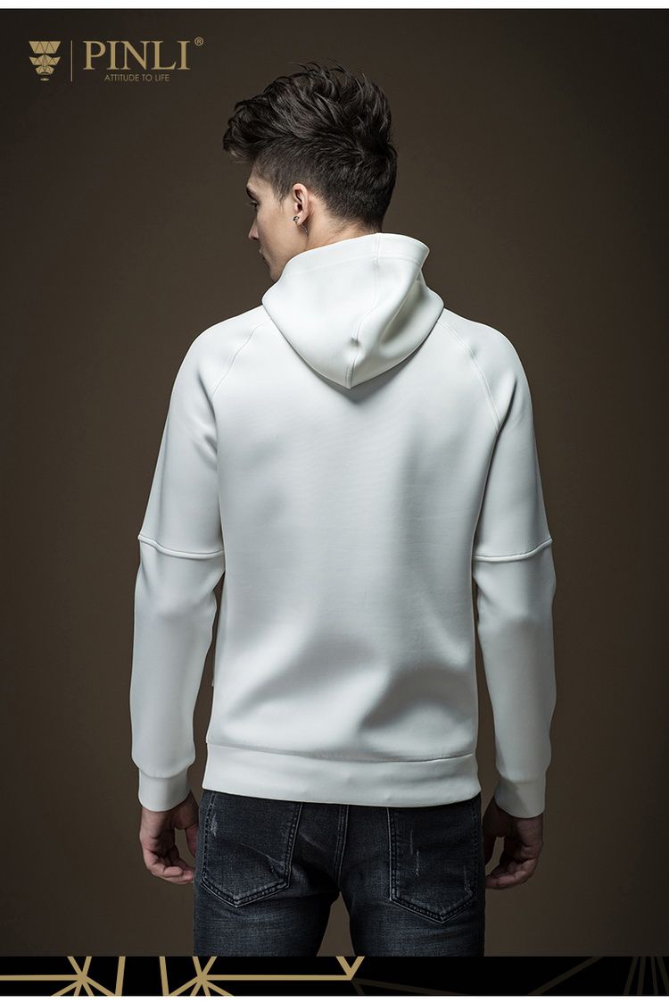 白色修身纯色连帽卫衣