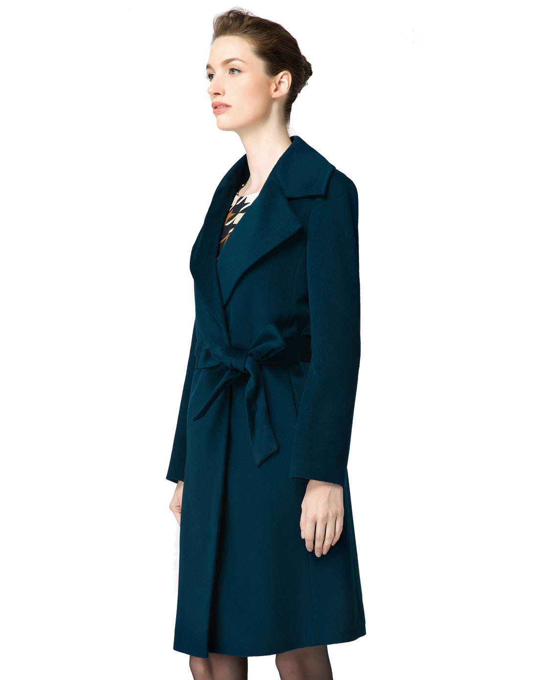 女款孔雀蓝色长袖大衣