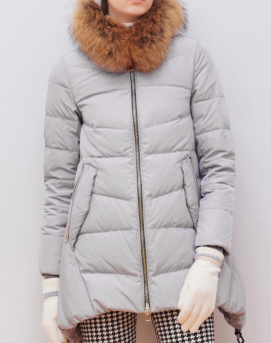 女款宽松气质羽绒服烟青灰