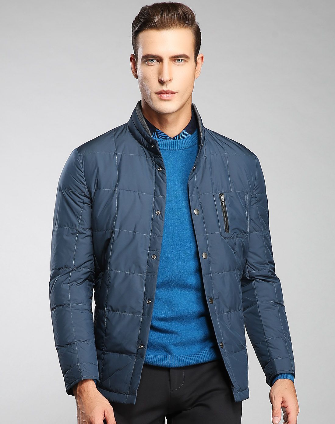 迪赛deicae男装特卖旗舰店挺括干练防风袖口立领按扣款轻薄男士羽绒服