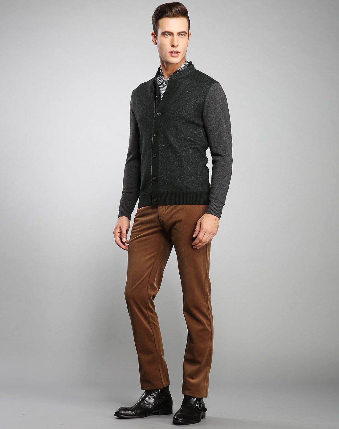 迪赛deicae男装特卖旗舰店羊毛棉混纺立领纽扣开衫款羊毛外套214411