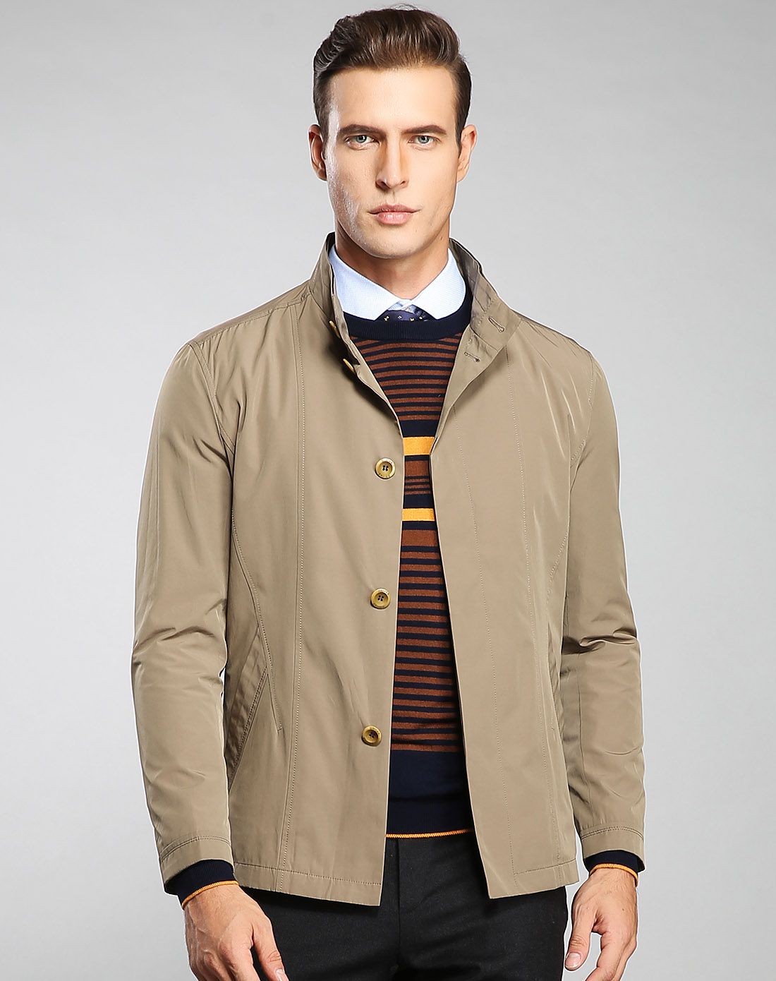 迪赛deicae男装特卖旗舰店【拆卸内胆】保暖防风小立领纽扣款风衣