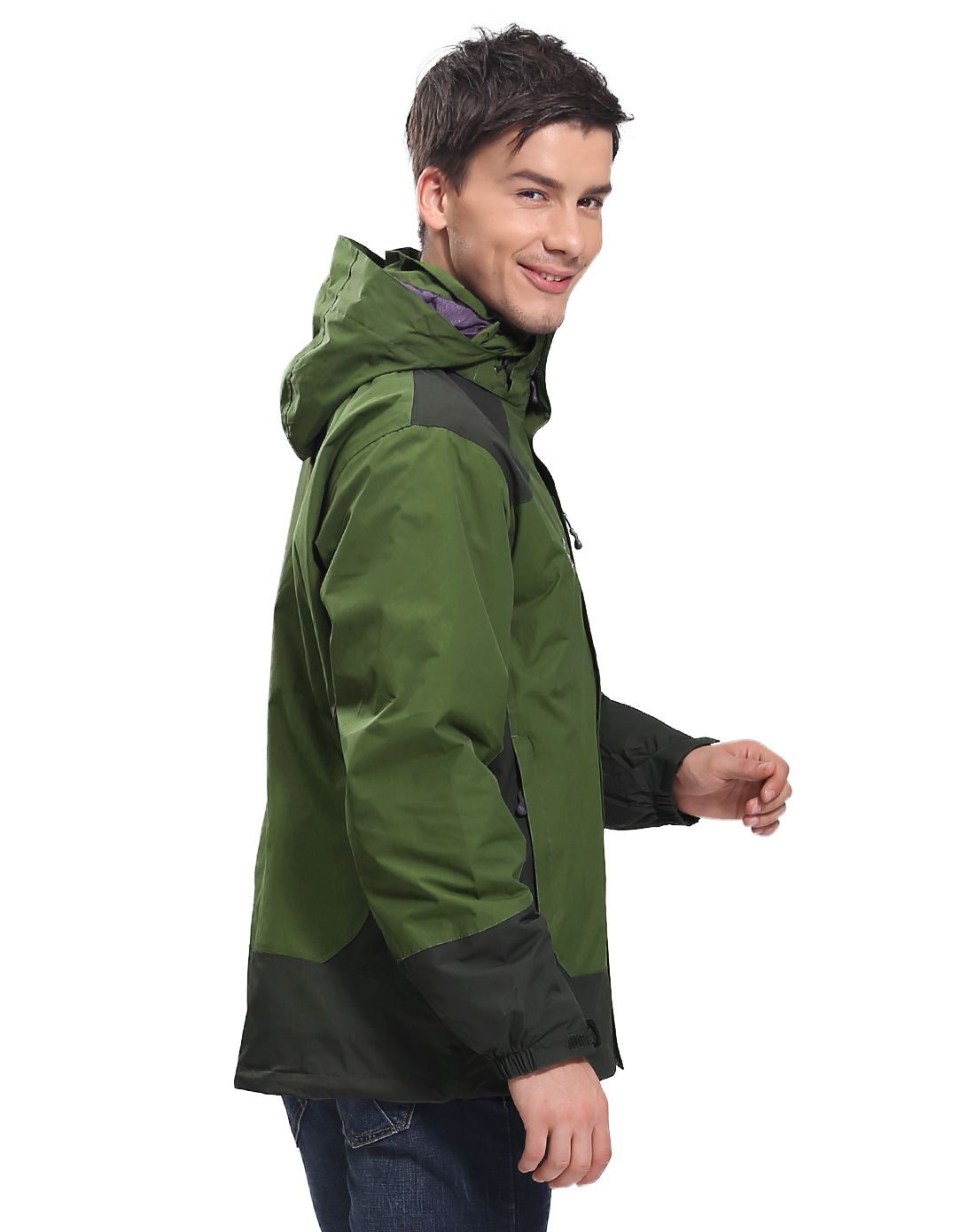 防风保暖两件套三合一 男款军绿冲锋衣