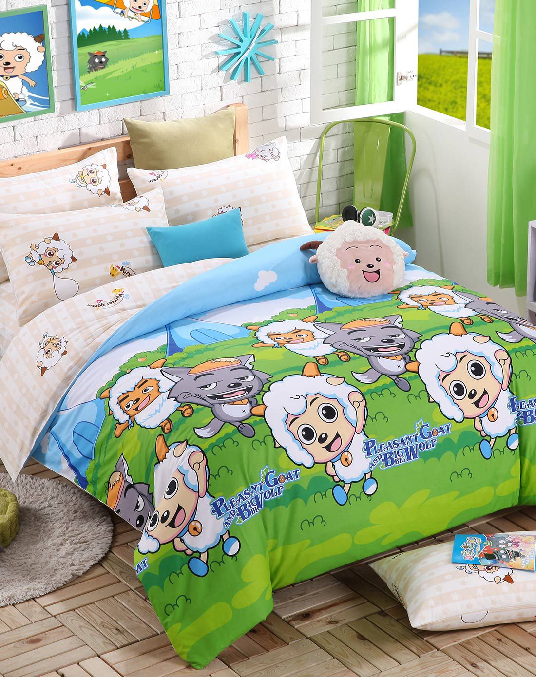 喜羊羊1.8米床全棉四件套-青青草原