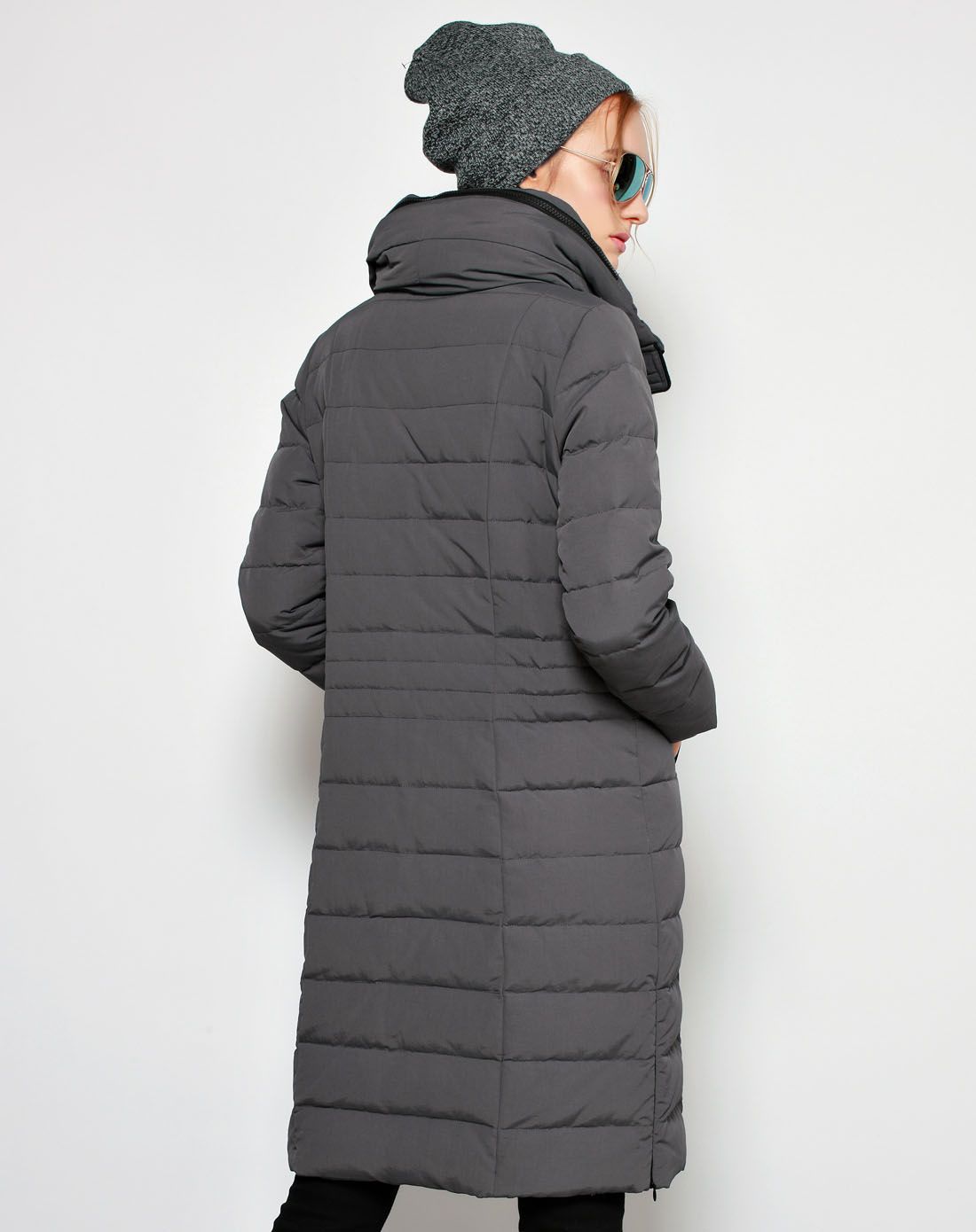 女款炭灰中长款门襟拉链韩版时尚羽绒服