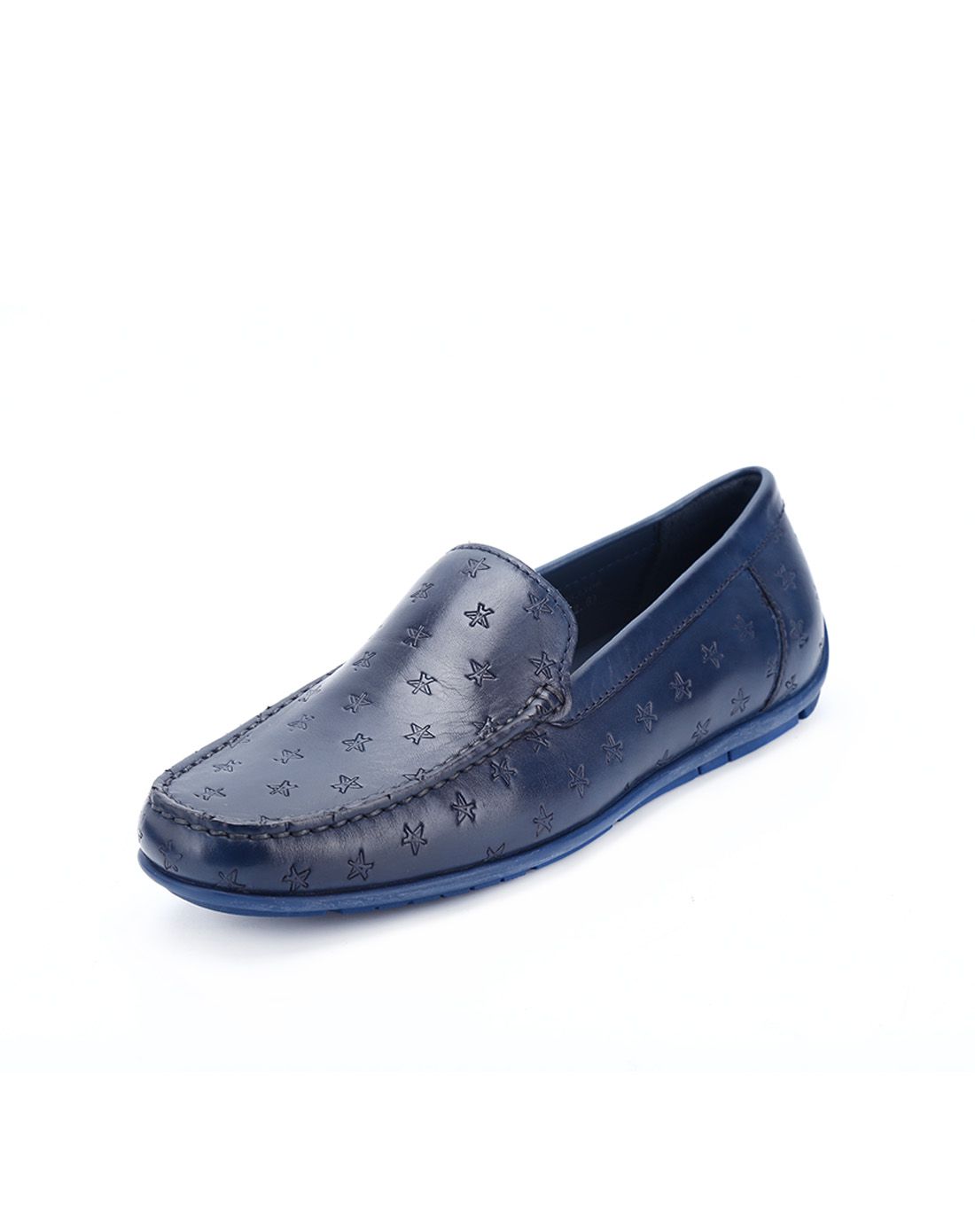 埃菲尔铁塔压纹 蓝色牛皮套脚商务男鞋