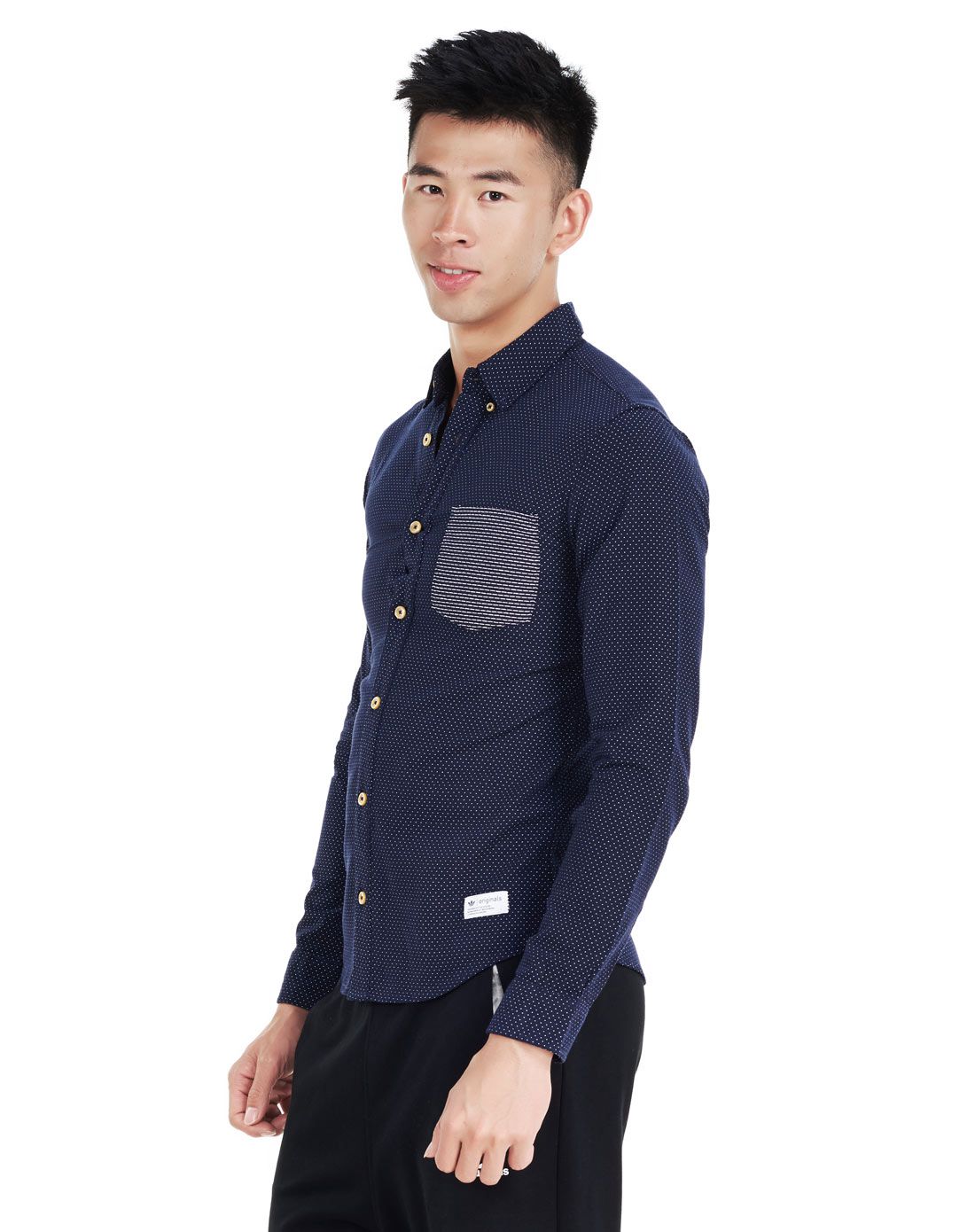 时尚休闲 男款蓝黑色长袖衬衫