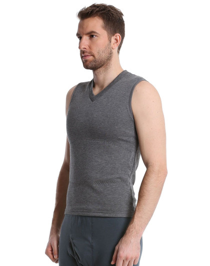 三枪男士内衣专场 男深麻灰桑狐立绒v领护胃紧身背心