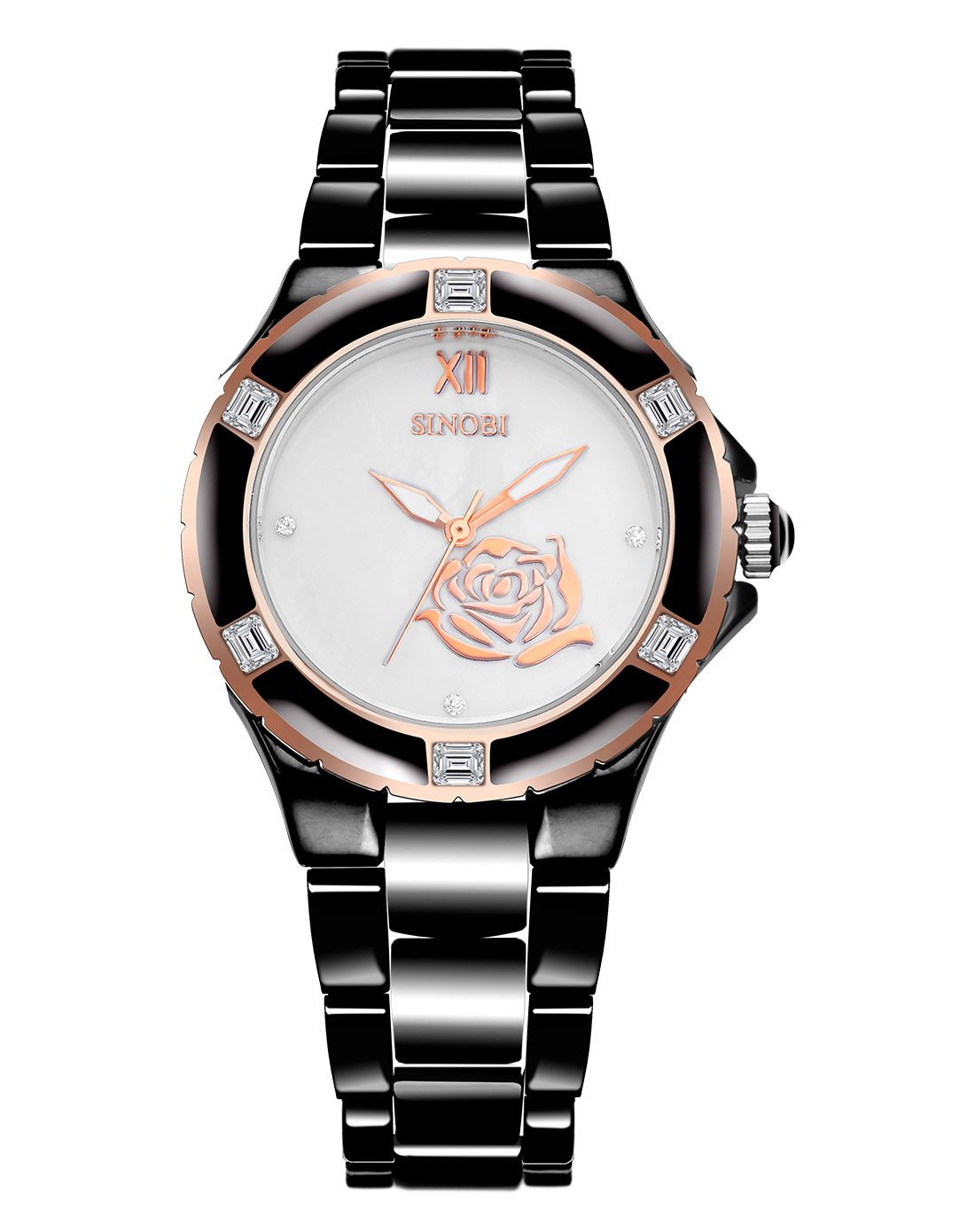 sinobi 专柜珍珠贝母镶钻时尚石英手表