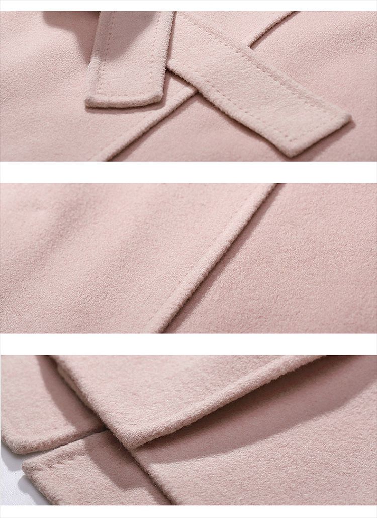 女士豆沙粉系带双面呢毛呢大衣外套